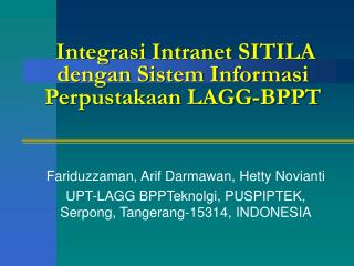 Integrasi Intranet SITILA dengan Sistem Informasi Perpustakaan LAGG-BPPT