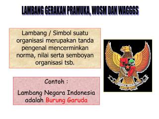 Contoh : Lambang Negara Indonesia adalah Burung Garuda
