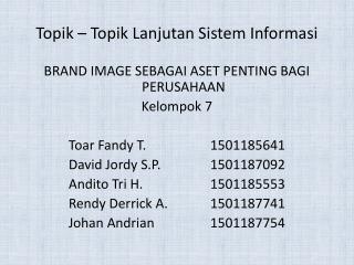 Topik – Topik Lanjutan Sistem Informasi