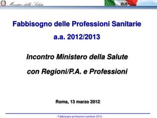 Fabbisogno delle Professioni Sanitarie a.a. 2012/2013 Incontro Ministero della Salute