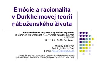 Emócie a racionalita v Durkheimovej teórii náboženského života