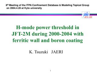 H-mode power threshold in JFT-2M during 2000-2004 with ferritic wall and boron coating