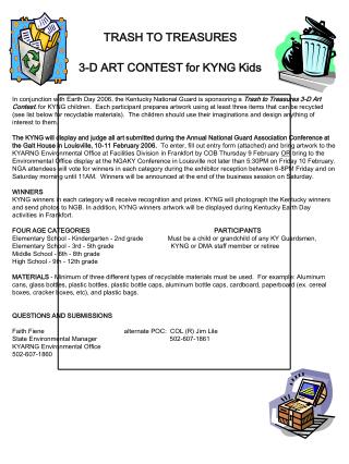 TRASH TO TREASURES 3-D ART CONTEST for KYNG Kids