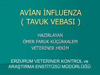 AVİAN İNFLUENZA ( TAVUK VEBASI )