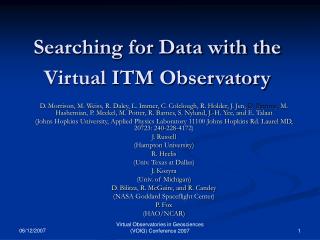 Searching for Data with the Virtual ITM Observatory