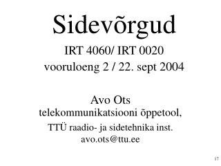 Sidevõrgud IRT 4060/ IRT 0020 vooruloeng 2 / 22. sept 2004