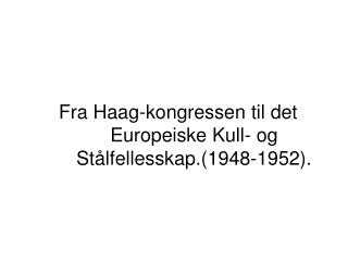 Fra Haag-kongressen til det Europeiske Kull- og Stålfellesskap.(1948-1952).