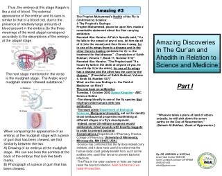 Amazing Discoveries In The Qur’an and Ahadith in Relation to Science and Medicine