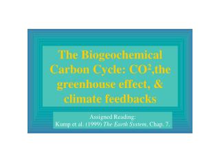 The Biogeochemical Carbon Cycle: CO 2 ,the greenhouse effect, &amp; climate feedbacks