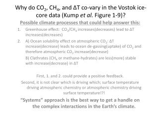 Why do CO 2 , CH 4 , and ΔT co-vary in the Vostok ice-core data (Kump et al. Figure 1-9)?