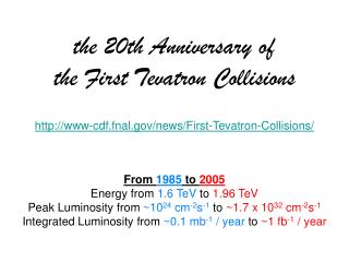 the 20th Anniversary of the First Tevatron Collisions