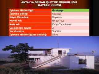 ANTALYA ORMAN İŞLETME MÜDÜRLÜĞÜ KAYRAK KULESİ