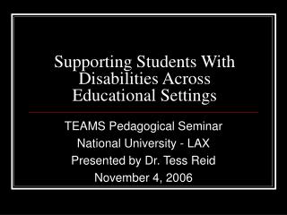 Supporting Students With Disabilities Across Educational Settings