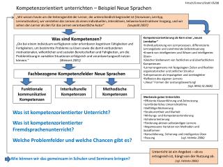 Kompetenzorientiert unterrichten – Beispiel Neue Sprachen