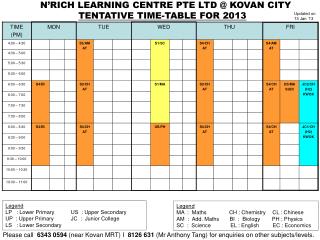 TENTATIVE TIME-TABLE FOR 2013