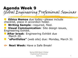 Agenda Week 9 Global Engineering Professional Seminar