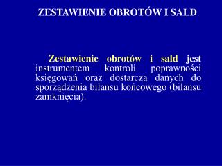 ZESTAWIENIE OBROTÓW I SALD