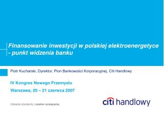 Finansowanie inwestycji w polskiej elektroenergetyce - punkt widzenia banku