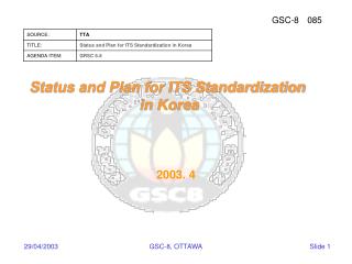 Status and Plan for ITS Standardization in Korea