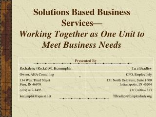 Solutions Based Business Services— Working Together as One Unit to Meet Business Needs