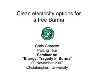 Clean electricity options for a free Burma