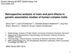 Epidemiology, Institute of Public Health, University of Southern Denmark, Denmark