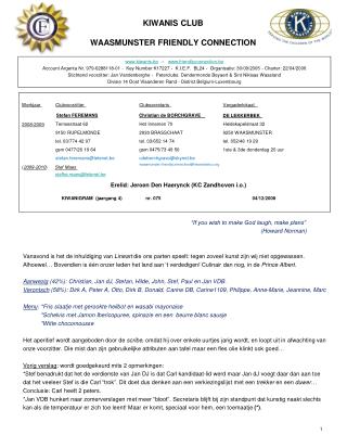 KIWANIS CLUB WAASMUNSTER FRIENDLY CONNECTION