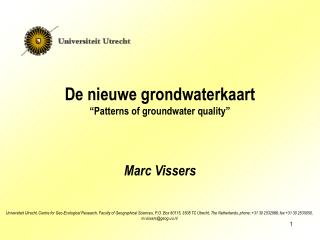 De nieuwe grondwaterkaart “Patterns of groundwater quality”