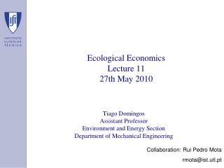 Ecological Economics Lecture 11 27th May 2010