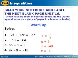 GRAB YOUR NOTEBOOK AND LABEL THE NEXT BLANK PAGE UNIT 16.