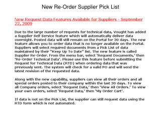 New Re-Order Supplier Pick List