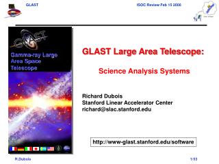 GLAST Large Area Telescope: Science Analysis Systems Richard Dubois Stanford Linear Accelerator Center richard@slac.stan