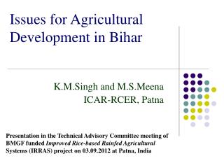 Issues for Agricultural Development in Bihar