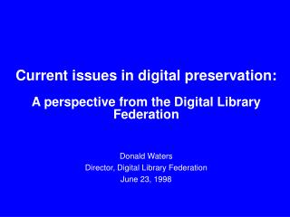 Current issues in digital preservation: A perspective from the Digital Library Federation