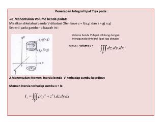 . Penerapan Integral lipat Tiga pada : - = 1.Menentukan Volume benda padat :