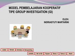 MODEL PEMBELAJARAN KOOPERATIF TIPE GROUP INVESTIGATION (GI) OLEH: INDRIASTUTI MARTARINI