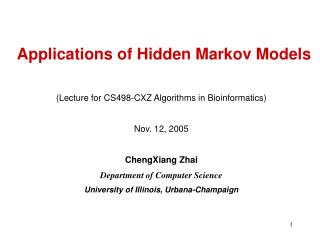 Applications of Hidden Markov Models