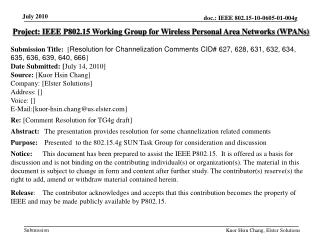 Project: IEEE P802.15 Working Group for Wireless Personal Area Networks (WPANs)