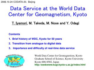 Data Service at the World Data Center for Geomagnetism, Kyoto