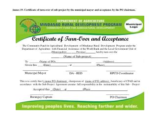 Certificate of Turn-Over and Acceptance