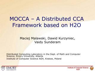 MOCCA – A Distributed CCA Framework based on H2O