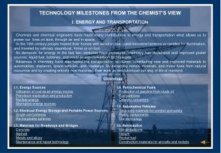 TECHNOLOGY MILESTONES FROM THE CHEMIST’S VIEW I. ENERGY AND TRANSPORTATION