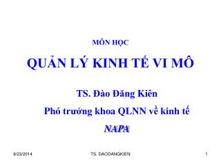 MÔN HỌC QUẢN LÝ KINH TẾ VI MÔ