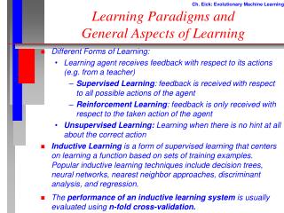 Learning Paradigms and General Aspects of Learning