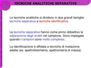 TECNICHE ANALITICHE SEPARATIVE