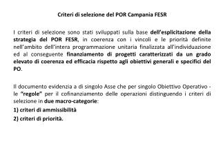 Criteri di selezione del POR Campania FESR
