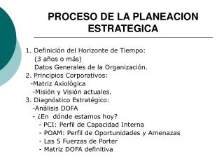 PROCESO DE LA PLANEACION ESTRATEGICA