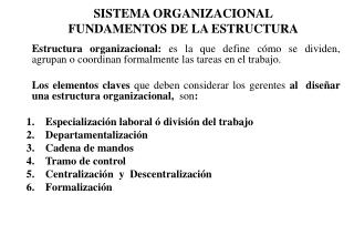 SISTEMA ORGANIZACIONAL FUNDAMENTOS DE LA ESTRUCTURA