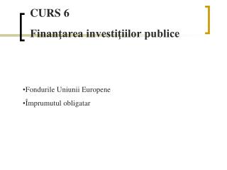 CURS 6 Finanţarea investiţiilor publice