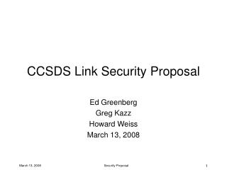 CCSDS Link Security Proposal
